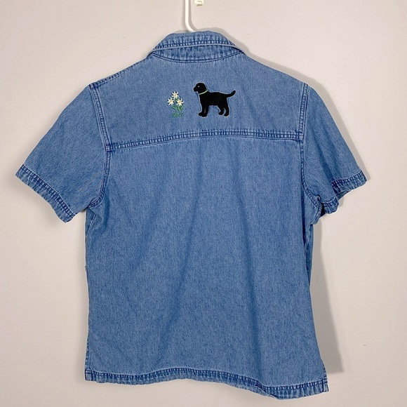Vintage Blair Blue Denim Shirt with Dog Embroidery and bone buttons size small - Picture 7 of 11